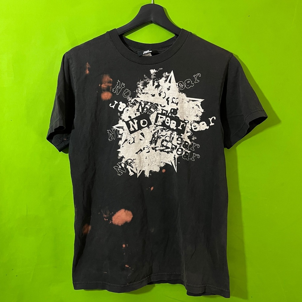 No Fear Graphic Shirt Mens Small Black Bleach Distressed Streetwear Short Sleeve